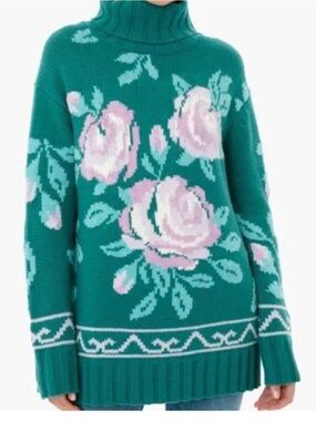 Tuckernuck Juniper Dahlia Teal Floral Turtleneck Knit Sweater - Women